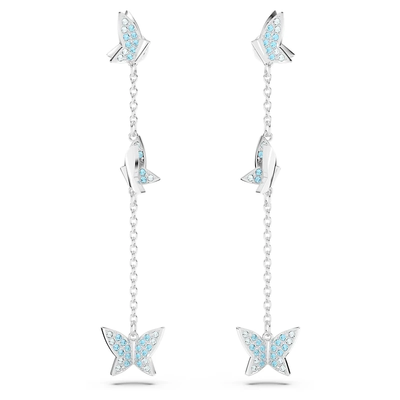 Idyllia Lilia drop earrings, Butterfly, Blue, Rhodium plated by SWAROVSKI