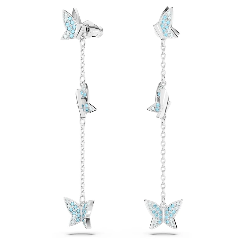Idyllia Lilia drop earrings, Butterfly, Blue, Rhodium plated by SWAROVSKI