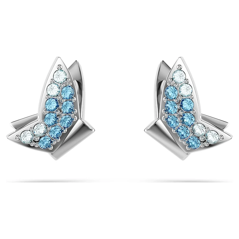 Idyllia Lilia stud earrings, Butterfly, Blue, Rhodium plated by SWAROVSKI