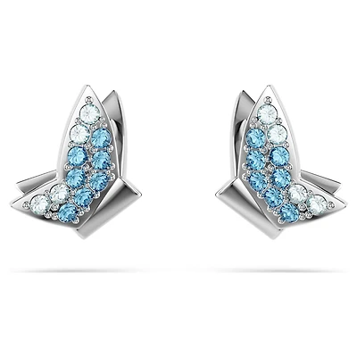 Idyllia Lilia stud earrings, Butterfly, Blue, Rhodium plated by SWAROVSKI