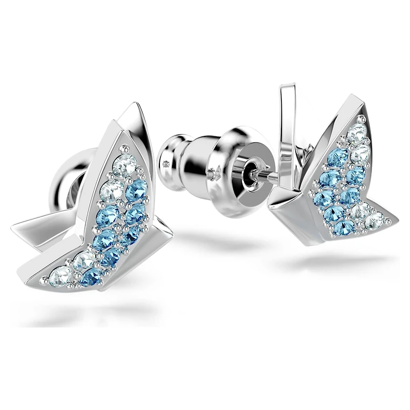 Idyllia Lilia stud earrings, Butterfly, Blue, Rhodium plated by SWAROVSKI