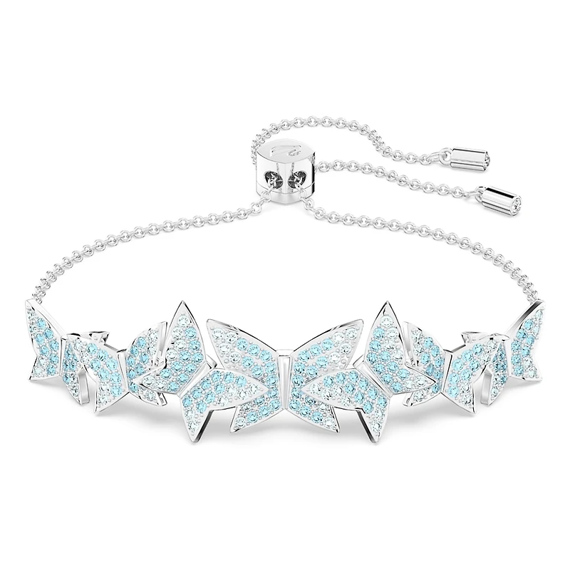 Idyllia Lilia bracelet, Butterfly, Blue, Rhodium plated by SWAROVSKI