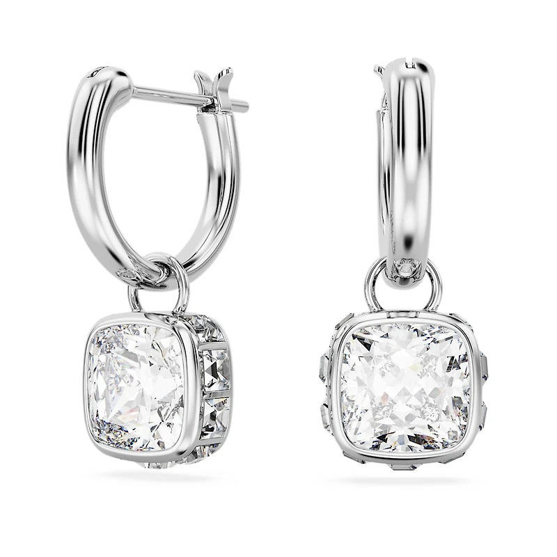 Stilla drop earrings, Square cut, White, Rhodium plated by SWAROVSKI