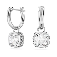 Stilla drop earrings, Square cut, White, Rhodium plated by SWAROVSKI