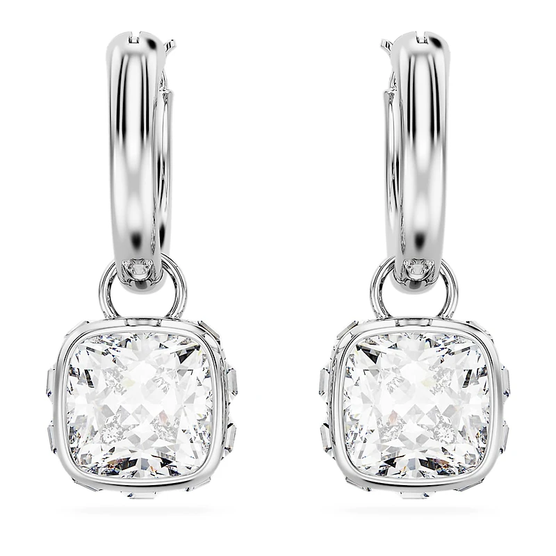 Stilla drop earrings, Square cut, White, Rhodium plated by SWAROVSKI
