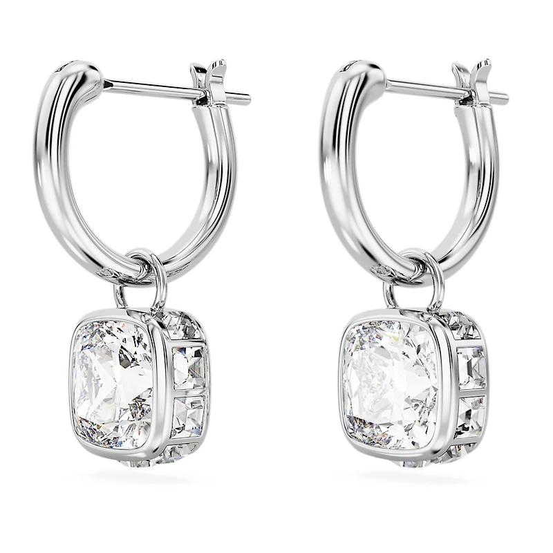 Stilla drop earrings, Square cut, White, Rhodium plated by SWAROVSKI