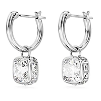 Stilla drop earrings, Square cut, White, Rhodium plated by SWAROVSKI