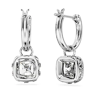 Stilla drop earrings, Square cut, White, Rhodium plated by SWAROVSKI
