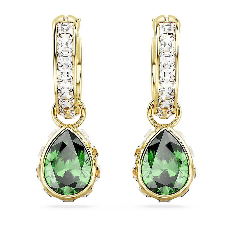 Chroma drop earrings, Pear cut, Green, Gold-tone plated by SWAROVSKI