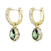Chroma drop earrings, Pear cut, Green, Gold-tone plated by SWAROVSKI