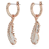 Nice drop earrings, Feather, White, Rose gold-tone plated by SWAROVSKI