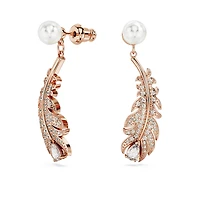 Nice drop earrings, Crystal pearl, Mixed cuts, Feather, White, Rose gold-tone plated by SWAROVSKI