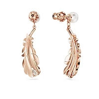 Nice drop earrings, Crystal pearl, Mixed cuts, Feather, White, Rose gold-tone plated by SWAROVSKI
