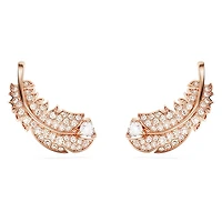 Nice stud earrings, Feather, White, Rose gold-tone plated by SWAROVSKI