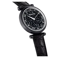 Crystalline Wonder watch, Swiss Made, Leather strap, Black, Black finish by SWAROVSKI