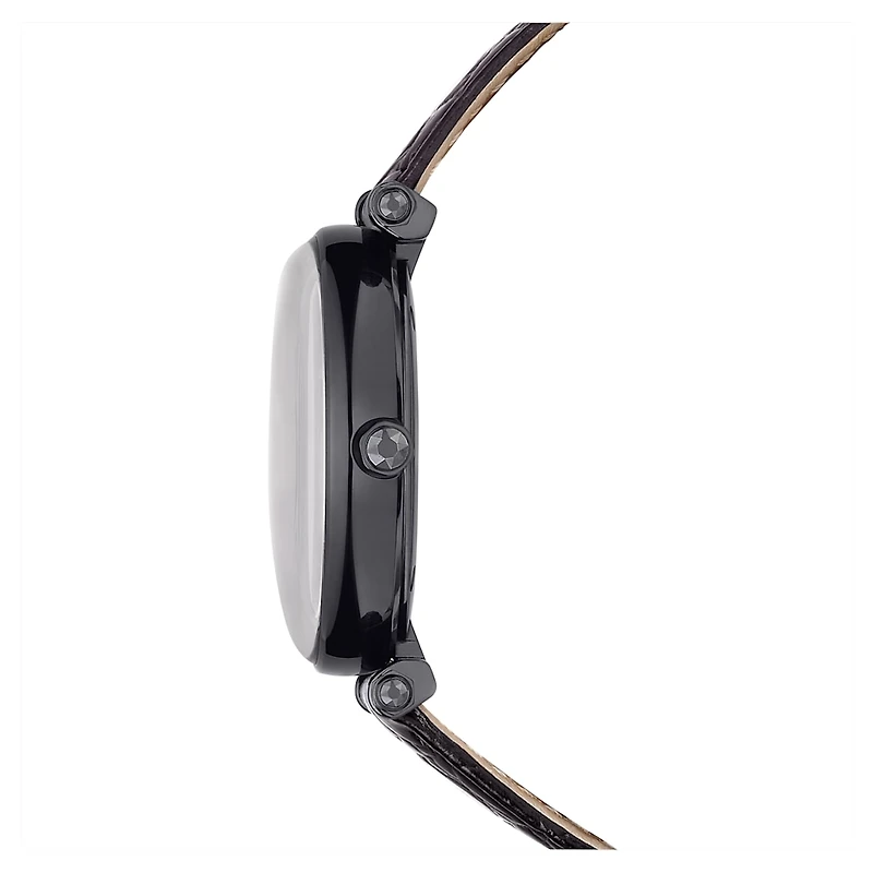 Crystalline Wonder watch, Swiss Made, Leather strap, Black, Black finish by SWAROVSKI