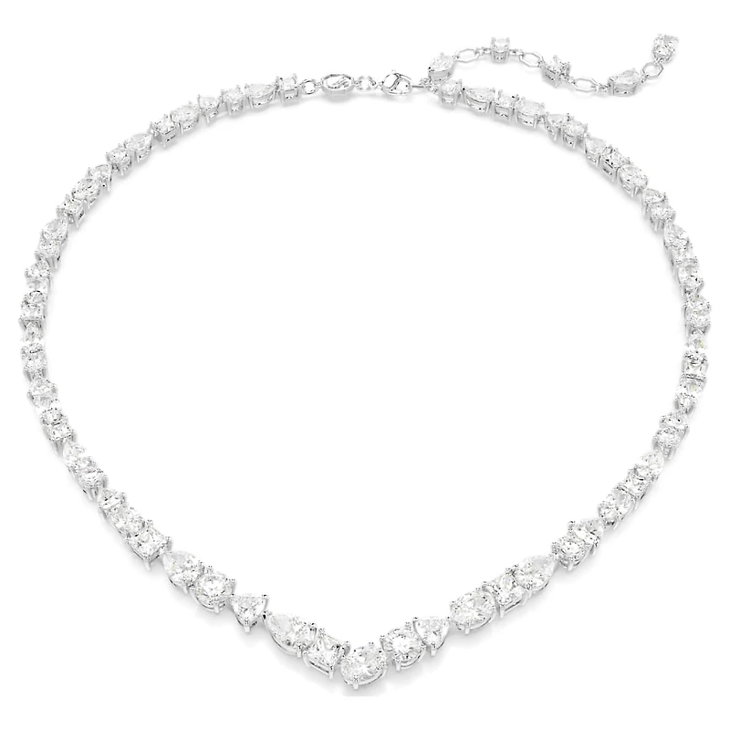 Mesmera necklace, Mixed cuts, White, Rhodium plated by SWAROVSKI