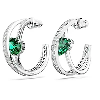Hyperbola hoop earrings, Mixed cuts, Green, Rhodium plated by SWAROVSKI
