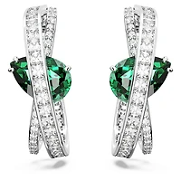 Hyperbola hoop earrings, Mixed cuts, Green, Rhodium plated by SWAROVSKI