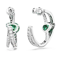 Hyperbola hoop earrings, Mixed cuts, Green, Rhodium plated by SWAROVSKI