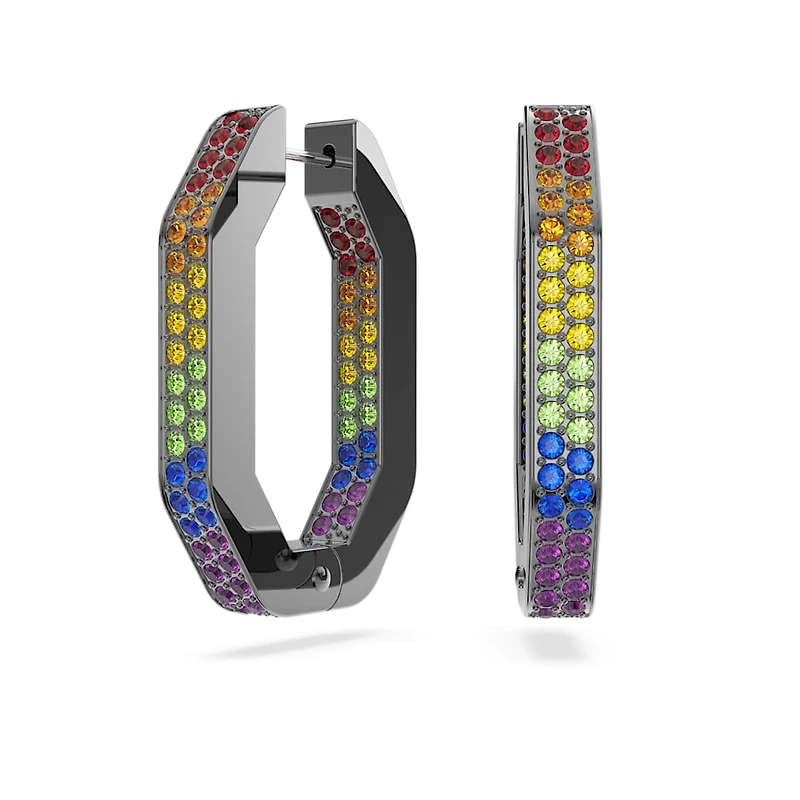 Dextera hoop earrings, Octagon shape, Multicoloured, Ruthenium plated by SWAROVSKI