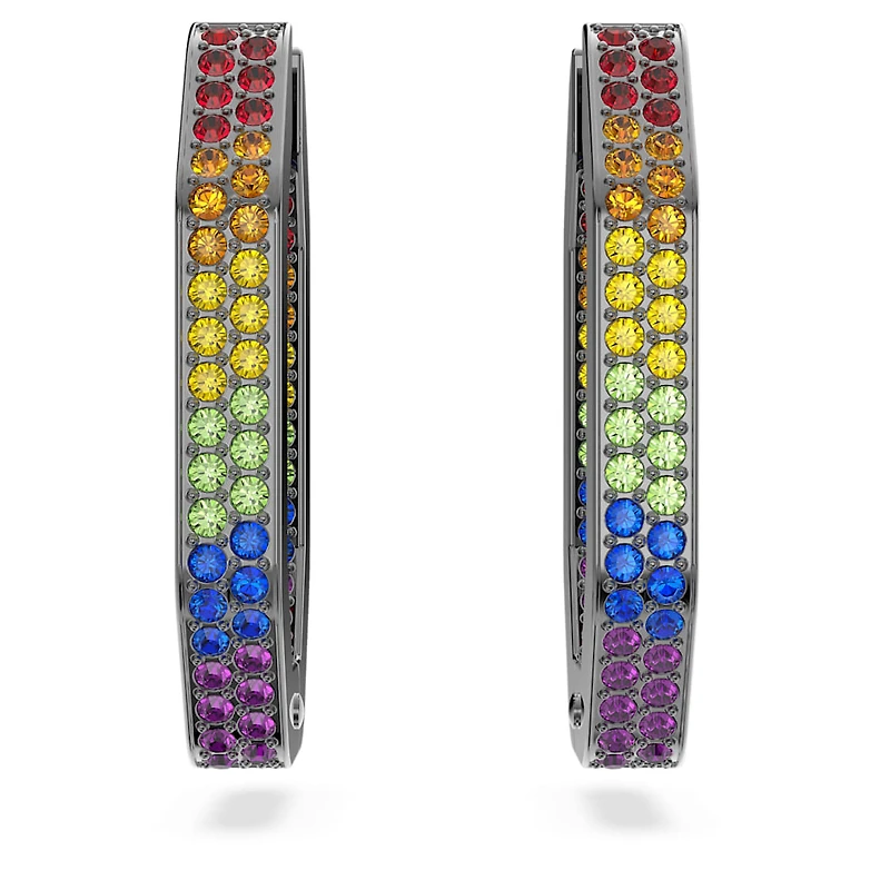 Dextera hoop earrings, Octagon shape, Multicolored, Ruthenium plated by SWAROVSKI