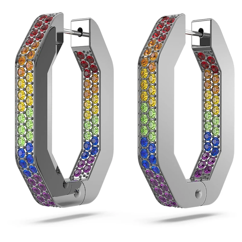 Dextera hoop earrings, Octagon shape, Multicolored, Ruthenium plated by SWAROVSKI