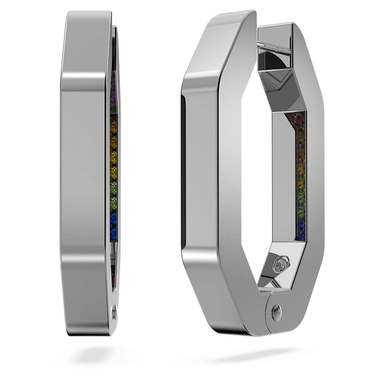 Dextera hoop earrings, Octagon shape, Multicolored, Ruthenium plated by SWAROVSKI