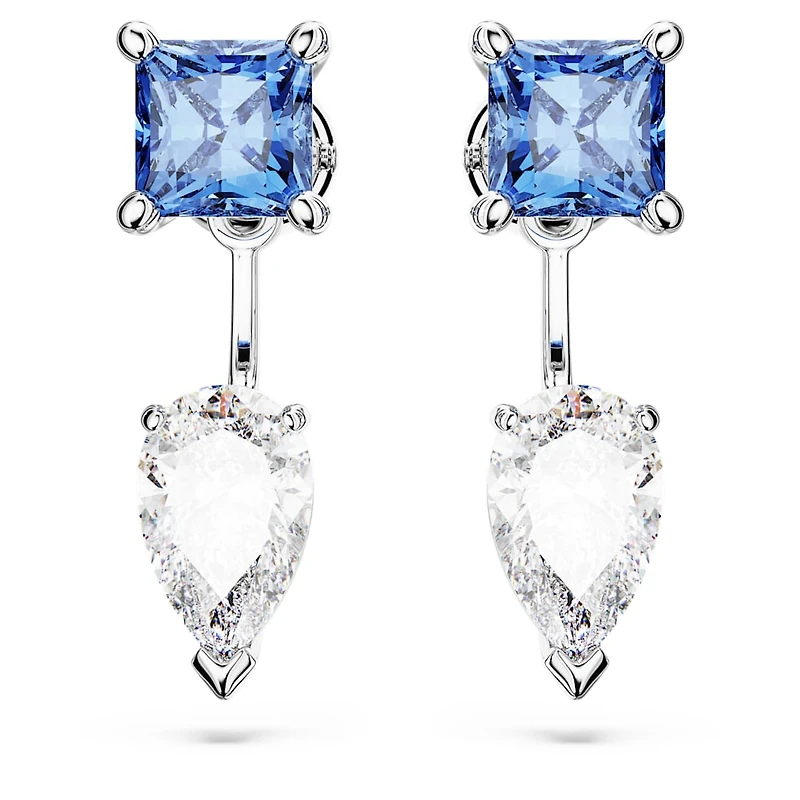 Mesmera earring jackets, Mixed cuts, Detachable, Blue, Rhodium plated by SWAROVSKI