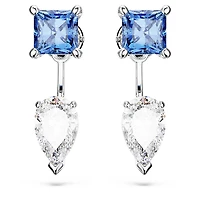 Mesmera earring jackets, Mixed cuts, Detachable, Blue, Rhodium plated by SWAROVSKI