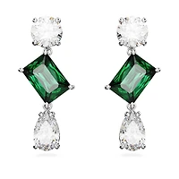 Mesmera drop earrings, Mixed cuts, Green, Rhodium plated by SWAROVSKI