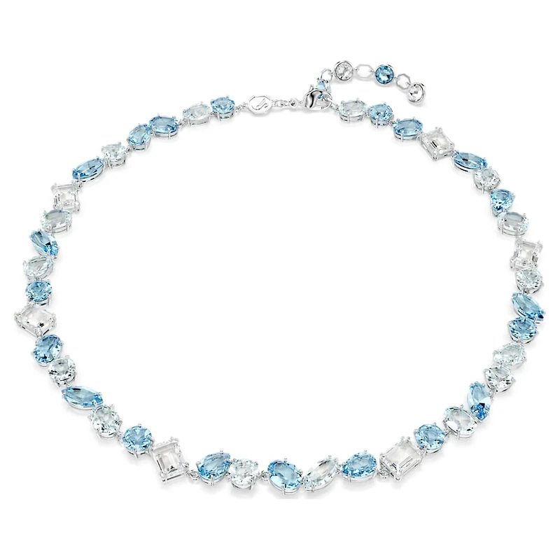 Gema necklace, Mixed cuts, Blue, Rhodium plated by SWAROVSKI