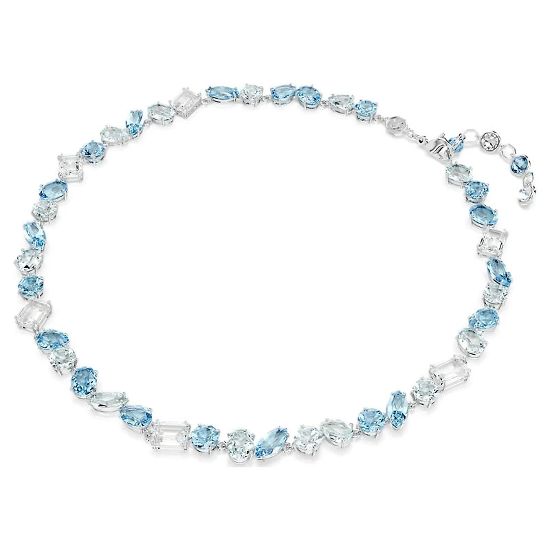 Gema necklace, Mixed cuts, Blue, Rhodium plated by SWAROVSKI
