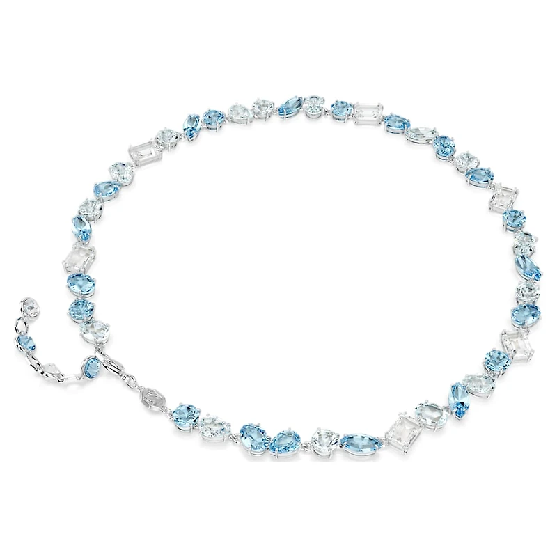 Gema necklace, Mixed cuts, Blue, Rhodium plated by SWAROVSKI