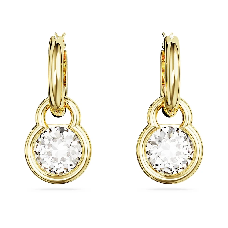 Dextera drop earrings, Round cut, White, Gold-tone plated by SWAROVSKI