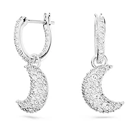 Luna drop earrings, Moon, White, Rhodium plated by SWAROVSKI