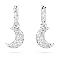 Luna drop earrings, Moon, White, Rhodium plated by SWAROVSKI