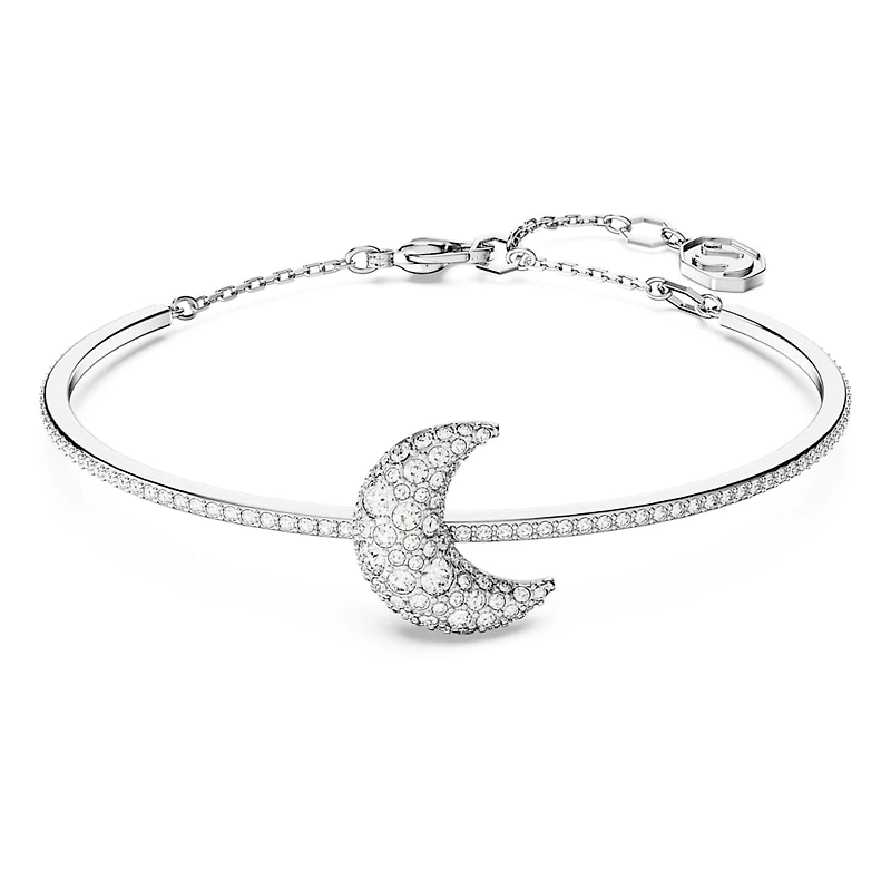 Luna bangle, Moon, White, Rhodium plated by SWAROVSKI