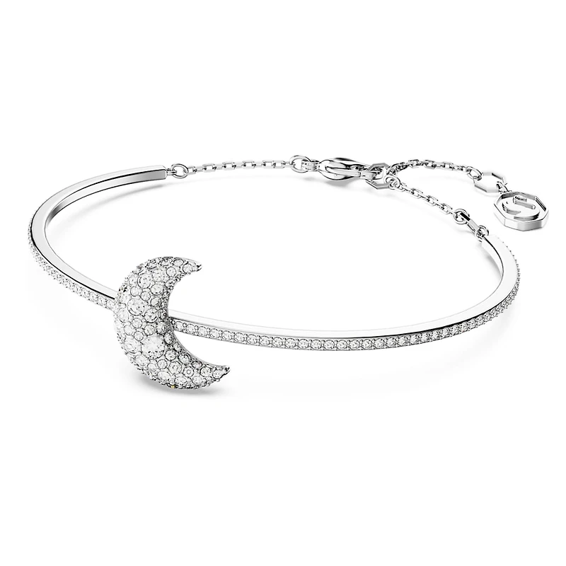 Luna bangle, Moon, White, Rhodium plated by SWAROVSKI