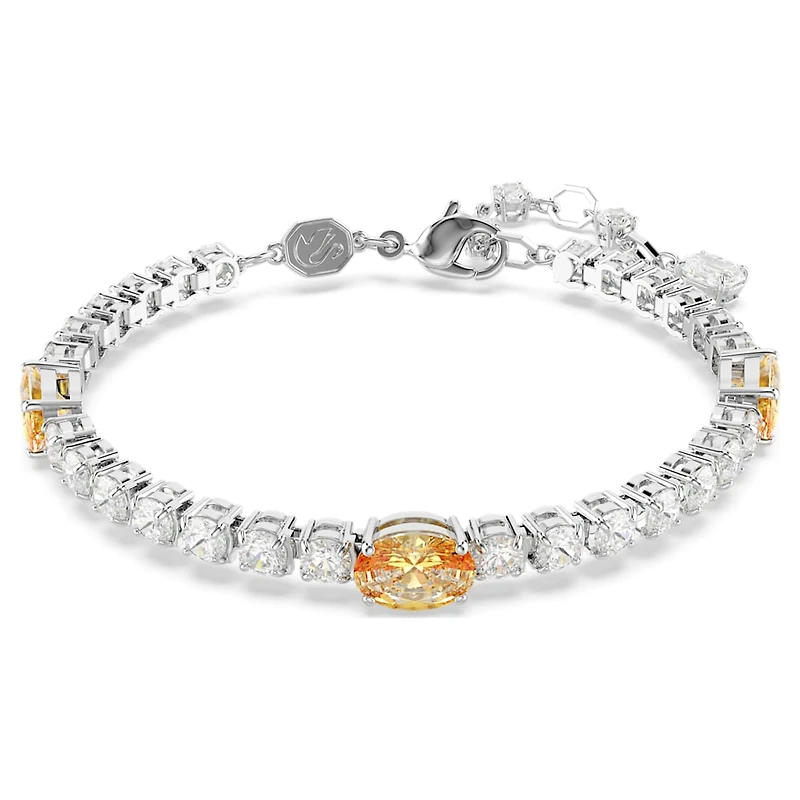 Matrix Tennis bracelet, Mixed cuts, Yellow, Rhodium plated by SWAROVSKI
