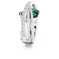 Hyperbola cocktail ring, Mixed cuts, Four bands, Green, Rhodium plated by SWAROVSKI