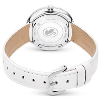 Crystalline lustre watch, Swiss Made, Leather strap, White, Stainless steel by SWAROVSKI
