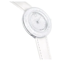 Crystalline lustre watch, Swiss Made, Leather strap, White, Stainless steel by SWAROVSKI