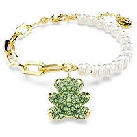 Teddy bracelet, Crystal pearl, Bear, Green, Gold-tone plated by SWAROVSKI