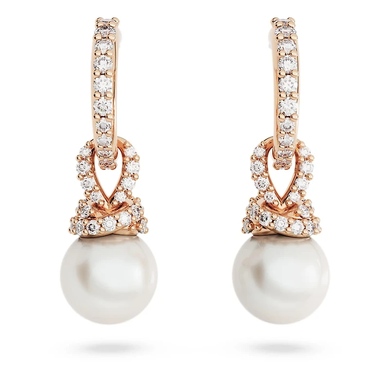 Originally drop earrings, Crystal pearl, White, Rose gold-tone plated by SWAROVSKI