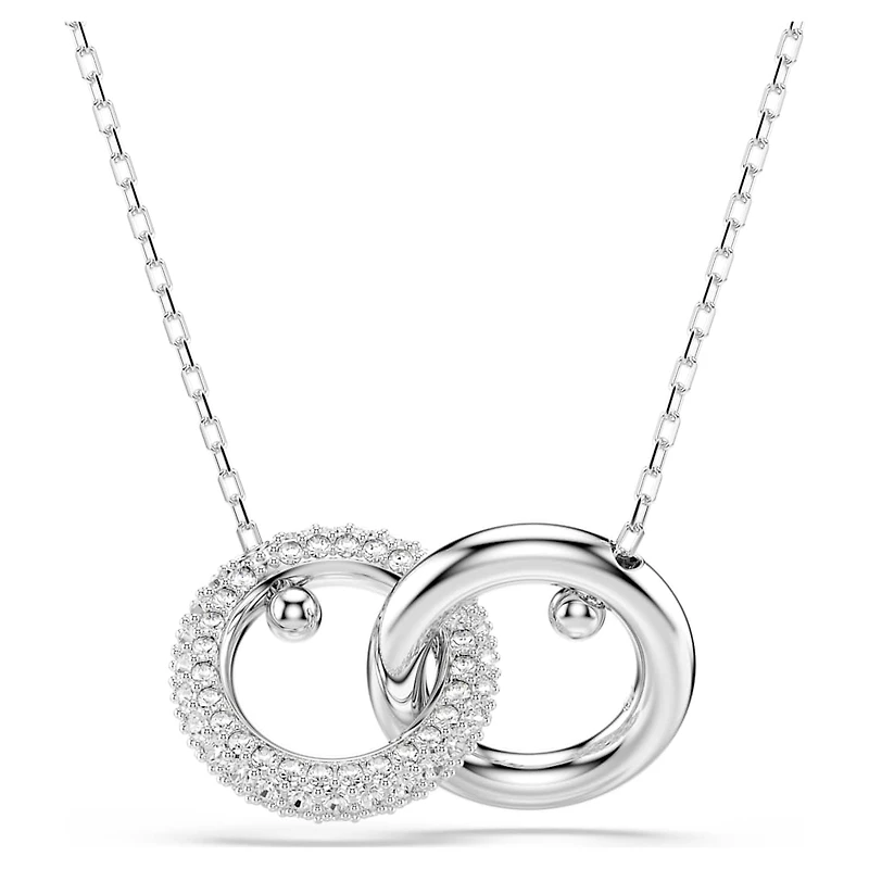 Dextera pendant, Interlocking loop, White, Rhodium plated by SWAROVSKI