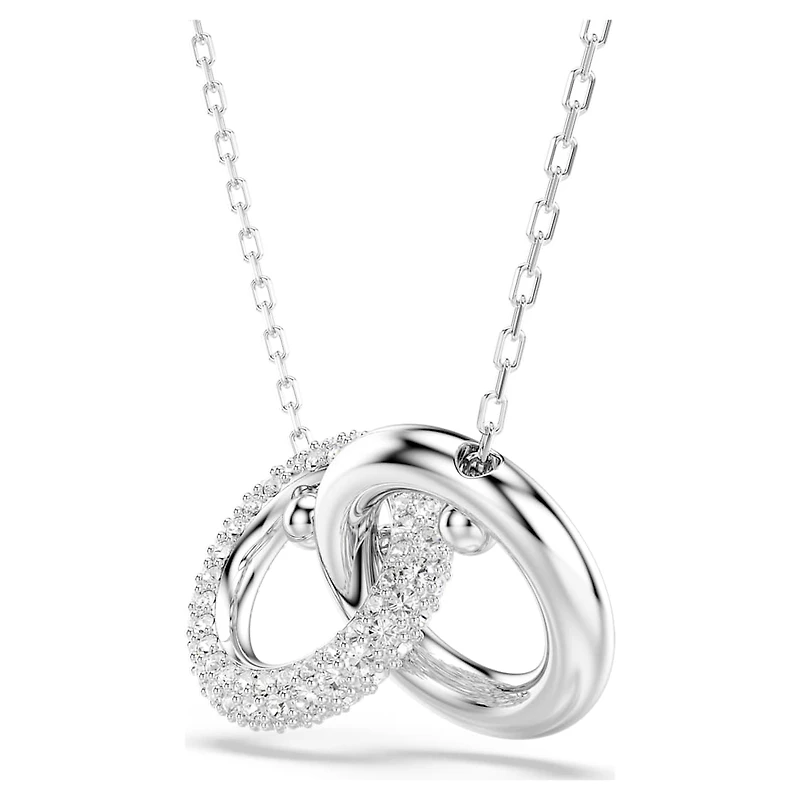 Dextera pendant, Interlocking loop, White, Rhodium plated by SWAROVSKI