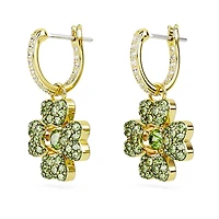 Idyllia drop earrings, Clover, Green, Gold-tone plated by SWAROVSKI