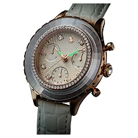 Octea chrono watch, Swiss Made, Leather strap, White, Rose gold-tone finish by SWAROVSKI