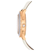 Octea chrono watch, Swiss Made, Leather strap, White, Rose gold-tone finish by SWAROVSKI